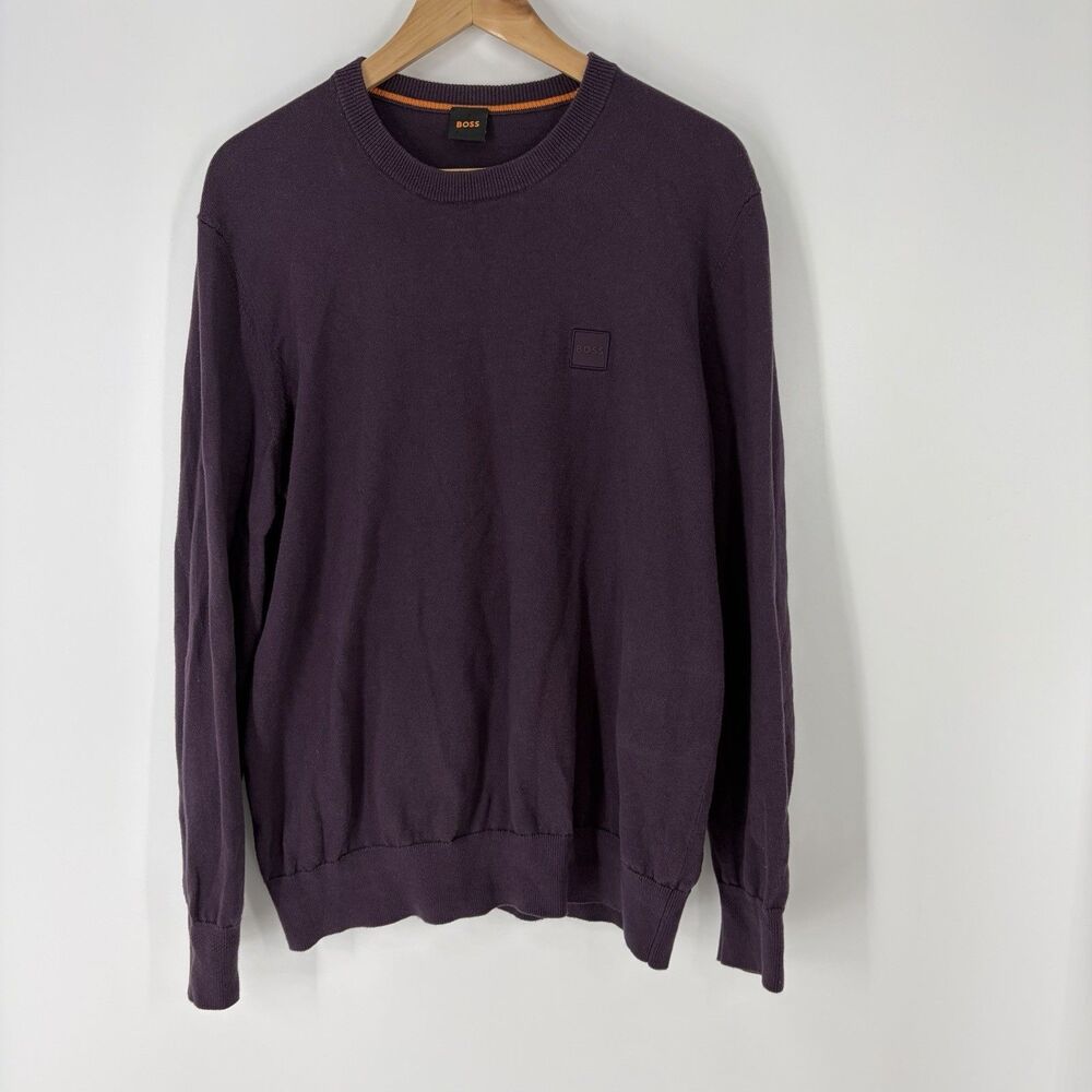 BOSS Sweater XL Mens Purple Kanovano Cotton Cashmere Crew Neck Pullover Logo